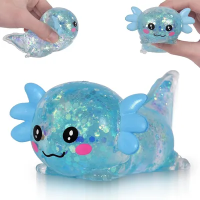 Produktbild von Axolotl Squishy Spielzeug Langsam Steigend Stressabbau Fidget Toy Weich Sensorik Quetschtier für Kinder Erwachsene Anxiety Fokus 9,5cm-Blau