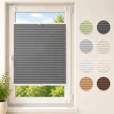 Produktbild von Plissee Klemmfix ohne Bohren 115x130cm Dunkelgrau Sonnenschutzrollo Verspannt Blickdicht Lichtschutz Faltrollo Jalousie Rollos für Fenster und Tür