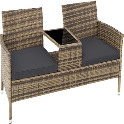 Produktbild von tectake® Rattan Gartensitzbank Narbonne 2-Sitzer, 133 x 63 x 84 cm 6 cm Sitzpolster