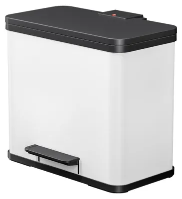 Produktbild von Hailo Öko duo Plus L Tret-Mülltrenner - freistehender 17+9 Liter Doppelmülleimer aus Stahlblech - Mülltrennsystem mit soft close Deckel - 2-fach Abfalltrenner für die Küche - Weiß