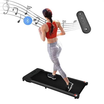 Obrázek produktu pro 2 v 1 běžecký pás s dálkovým ovládáním, LED displejem, Bluetooth reproduktorem a držákem na telefon, rychlost 1–6 km/h, pro domácnost i kancelář, černý