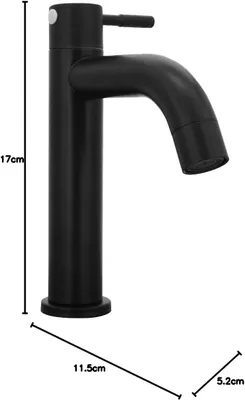 Productafbeelding van Badkamer wastafel kraan - Roestvrij staal enkele koude wastafel kraan - Stijlvol retro design - Mat zwart mat zwart voor badkamer - Toilet (S)
