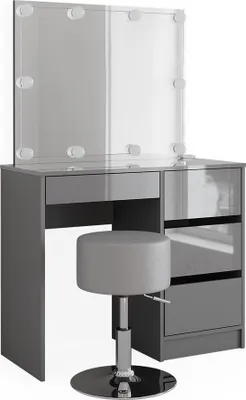 Produktbild von Schminktisch Vicco Sherry Grau 90 cm mit LED Beleuchtung und Hocker, Model 41285
