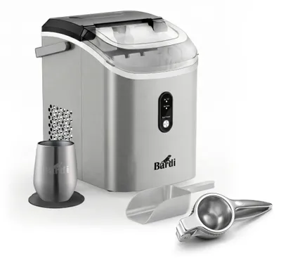 Produktbild von Bardi 1,1 l – Eiswürfelmaschine für runde Nuggets – Crushed Ice – 15 kg/24 Std – Thermoskanne – Edelstahl – Zitruspresse aus Edelstahl
