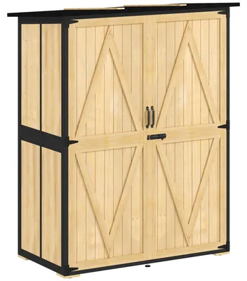 Imagen del producto de Armario de jardín de madera con 2 estantes | Color: Madera natural | Dimensiones: 74 x 140 x 173 cm