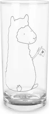 Produktbild von Mr. & Mrs. Panda Glas Alpaka Fahne 400 ml - Transparent - Geschenk, Lama, Cocktailglas, Liebe, Wasserglas, Lamas, Tumbler, Alpakas, Longdrinkglas