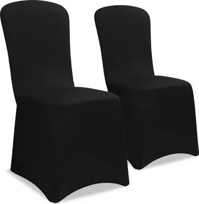 Image de 2x Housses de chaise élastiques noir Noël mariages évènements fêtes forme universelle couverture chaise couvre-chaises