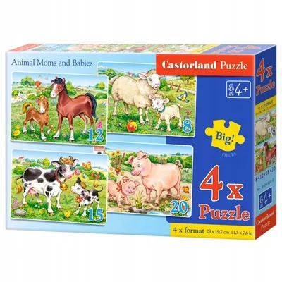 Zdjęcie produktu dla Puzzle 4 w 1 (8+12+15+20 elementów) „Mamy i maluchy” 4416