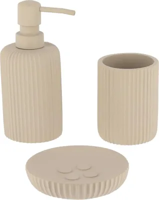 Produktbild von Becherset seifenspender und seifenschale aus gestreiftem polyresin - taupe - Tendance