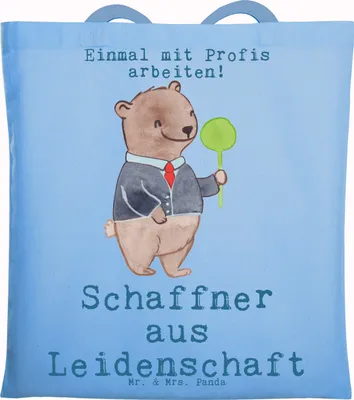 Produktbild von Mr. & Mrs. Panda Tote Bag Schaffner Leidenschaft - Sky Blue - Geschenk, Tragetasche, Laptoptasche, Tasche, Uni, Beutel, Schultasche