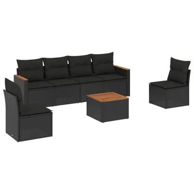 Produktbild von 7-tlg. Garten-Sofagarnitur mit Kissen Schwarz Poly Rattan