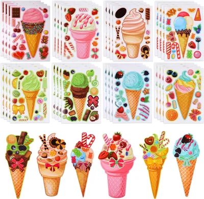 Productafbeelding van 32st Ijsstickers, Zomer Dessertstickers voor Kinderen Maak Je Eigen Ijsstickers Maak Een Gezicht Ijsstickers Doe-Het-Zelf Mix & Match Feestartikelen