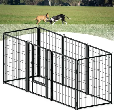 Image de TRMLBE Enclos pour chiots 8 pièces métal Parc pour animaux avec porte & serrure & piquet de terre Parc pour chiots hauteur 80cm Parc pour chiens chat animal de compagnie (65x80cm/pièce)