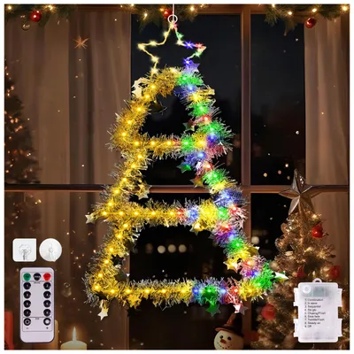 Fenster-Weihnachtsbaumbeleuchtung, 70 LEDs, 8 Modi, Warmweiß & Bunt