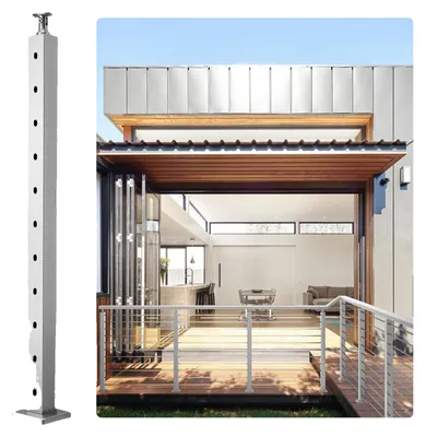 Immagine prodotto di VEVOR paletto per ringhiera a cavo, 91,4 x 5,1 x 5,1 cm, fori orizzontali, paletto per ringhiera a ponte, 10 fori preforati, paletto in acciaio inox SUS304 con staffa orizzontale e curva, set di 1, argento