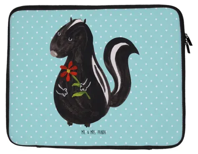 Produktbild von Mr. & Mrs. Panda Laptop Tasche Stinktier Blume 27 x 36 cm - Türkis Pastell - Geschenk, Raubtier, Notebook Case, Laptoptasche, Verträumt, Hülle, Laptophülle, Dreams, Skunk
