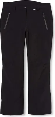 A pair of black women's pants is shown from the front against a white background.