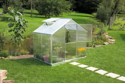 Produktbild von Gewächshaus gutta F2 Polycarbonat 6 mm 227 x 154 cm silber