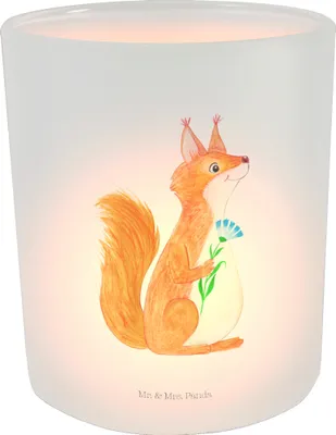 Produktbild von Mr. & Mrs. Panda Kerzenglas Eichhörnchen Blume - Transparent - Geschenk, Windlicht Glas, Spruch Positiv, Deko Teelichthalter, Kerzenhalter, aus, Eichhorn, glücklich, Spaß