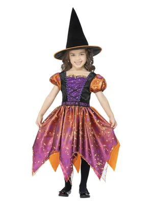 Produktbild von Hexe Mond und Sterne Orange Mädchen Kostüm 128