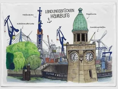 Produktbild von Geschirrtuch Hamburg Landungsbrücken, Geschirrtücher Mitbringsel Geschenkidee