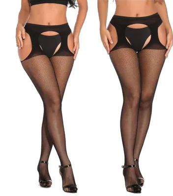 Produktbild von Sinnliche Strumpfhosen - Mit Strumpfeffekt - Stripanty - Mit Gürtel - Schwarz - Netzstrumpfhosen