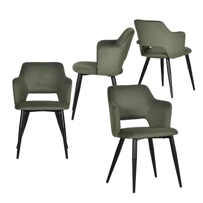Image de Meubles Cosy Lot de 4 chaises de salle à manger scandinaves avec accoudoirs, revêtement respectueux des animaux et assise rembourrée, vert - AKANJI
