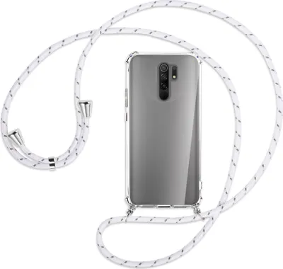 Produktbild von Handykette Backcover-Schutzhülle mit Band (Metall silberfarben) für Xiaomi Redmi 9 - weiß/grau