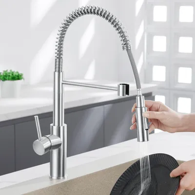 Produktbild von Wasserhahn Küche Spiralfederarmatur, 2 Strahlarten Spültischarmatur Gebürstet, 360° Drehbar 304 Edelstahl Küchenarmatur Cecipa, Einhandmischer