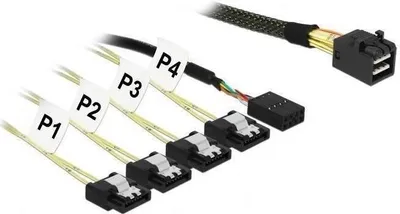 Imagen del producto de Delock - Cable SAS interno - SAS 6 Gbit/s - 4x Mini SAS HD (SFF-8643) a SATA, cable lateral - 50 cm