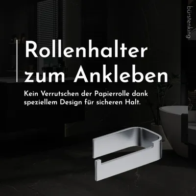 Produktbild von Bürstenking Toilettenpapierhalter, gebürstetes Aluminium, Silber, Bohrerfrei selbstklebend mit 3M Kleber, Links, für Badezimmer, Fliesen, Glas, Keramik, Metall, 1 Stück