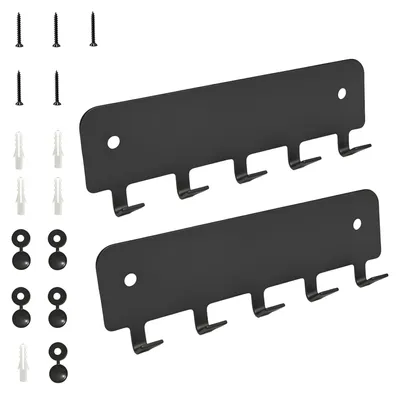 Wandschlüsselhalter mit 5 Haken, schwarz, 14x4,3 cm