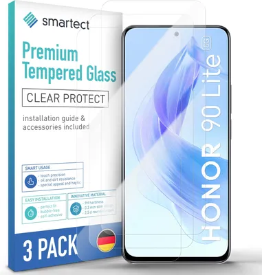 A product packaging for a screen protector for a smartphone, with the phone itself partially visible.