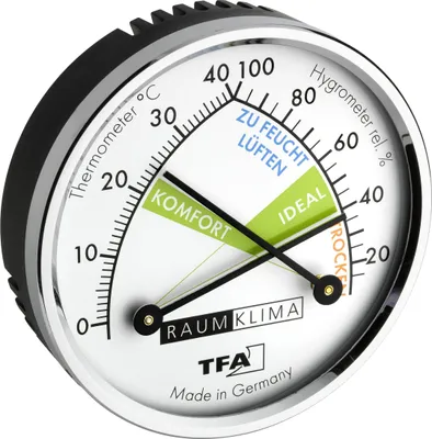 Produktbild von TFA Dostmann Teploměr analogový Vlhkoměr s kovovým kroužkem, měřič vlhkosti, vícebarevný, d 71 x š 23 x v 71 mm