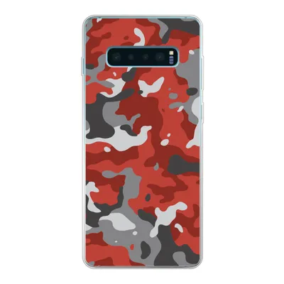 Produktbild von MuchoWow® Handyhülle Schutzhülle Hülle für Samsung Galaxy S10 Lite Rot mit grauem Camouflage-Muster Silikon Softcase Handy Hülle - Schutz