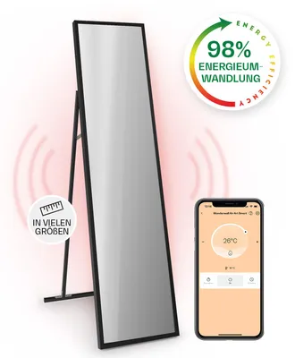Produktbild von Klarstein Infrarotheizung, Infrarot Spiegelheizung Standgerät, Infrarotheizung mit Thermostat, Heizung mit Erkennung Offener Fenster & App-Control , Heater CO2-Frei, IP24 Infrarot Heizgeräte, 900 W