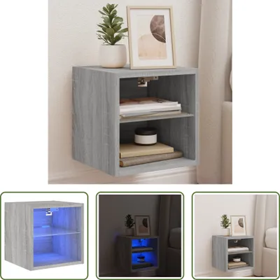 Image de The Living Store Armoire TV murale avec lampes LED Gris Sonoma 30x28,5x30 cm