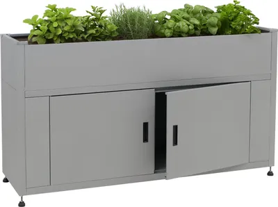 Produktbild von Hochbeet MCW-O85, Metallhochbeet Blumenkasten Pflanzkübel Stauraum, Metall 47kg 91x161x51cm  grau