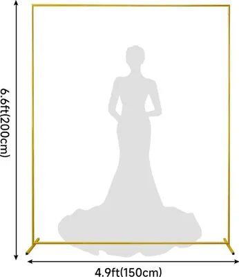 Obrázok produktu pre Svadobný oblúk – štvorcový stojan – kovový, 150 cm – pozadový rám – balónový oblúk na svadbu a oslavu – zlatý