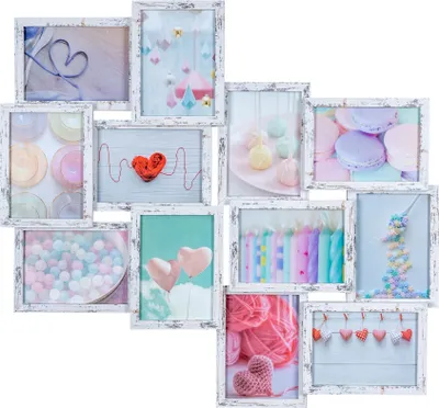 Produktbild von Bilderrahmen 70x65cm Collage 12 Fotos 13x18 Shabby Chic MDF Holz Fotorahmen