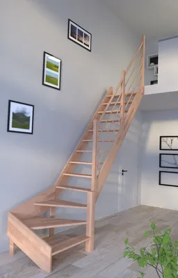 Produktbild von Holztreppe Rhodos in 1/4 gewendelter Ausführung rechts-Buche-Holz-Holz Design Geländer-rechts-ohne Setzstufen