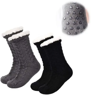 Immagine prodotto di 2 paia di pantofole antiscivolo in pile spesso per donna e uomo - Taglia unica - Pantofole invernali spesse - Pantofole morbide - Pantofole riscaldate - Pantofole foderate - Pantofole in nero/grigio