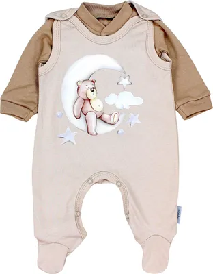 Produktbild von TupTam Baby Mädchen Jungen Strampler mit Langarmshirt Aufdruck Spruch 2 teilig, Farbe: Bärchen Mond Beige, Größe: 62