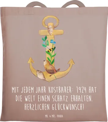 Produktbild von Mr. & Mrs. Panda Shopping Tasche 1924 Geburtstag - Braun Pastell - Geschenk, Happy Birthday, Laptoptasche, Geburtstagsgeschenk, Glückwunsch, persönliches, Schultasche