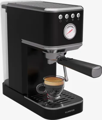 Image de Klarstein SteelPresso Slim machine à expresso – 20 bars, 1350 W, buse vapeur, réservoir 1,2 L, acier inoxydable, compacte, facile à utiliser & nettoyer, manomètre, pour petites cuisines, noir