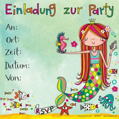 Produktbild von Einladungskarten im Meerjungfrau-Design für Kindergeburtstag 14,9 x 14,9 cm