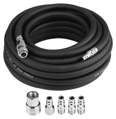 Productafbeelding van Persluchtslang 15 m - Rubber Slang - Snelkoppeling - 9,5 mm Diameter - 300 PSI - Flexibel en Duurzaam - Luchtslang
