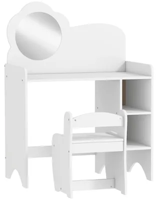Produktbild von 2-in-1 Schminktisch fš¹r M?dchen mit Hocker, Spiegel und offenen Regalen fš¹r Kinder ab 3 Jahren, Wei?