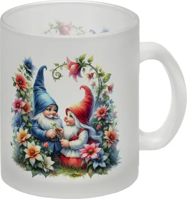 Produktbild von Verliebte Gartenzwerge Glas Tasse