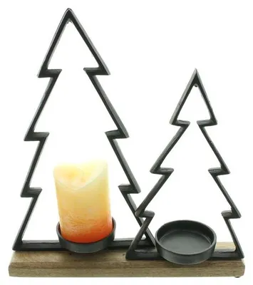 Produktbild von Kerzenhalter "Tannen" aus Metall schwarz & Mango Holz, Tischdeko, Kerzenständer